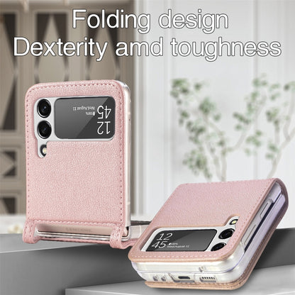 For Samsung Galaxy Z Flip3 5G Litchi Pattern Folding Leather Shockproof Card All-inclusive Case(Pink) - Galaxy Phone Cases by PMC Jewellery | Online Shopping South Africa | PMC Jewellery