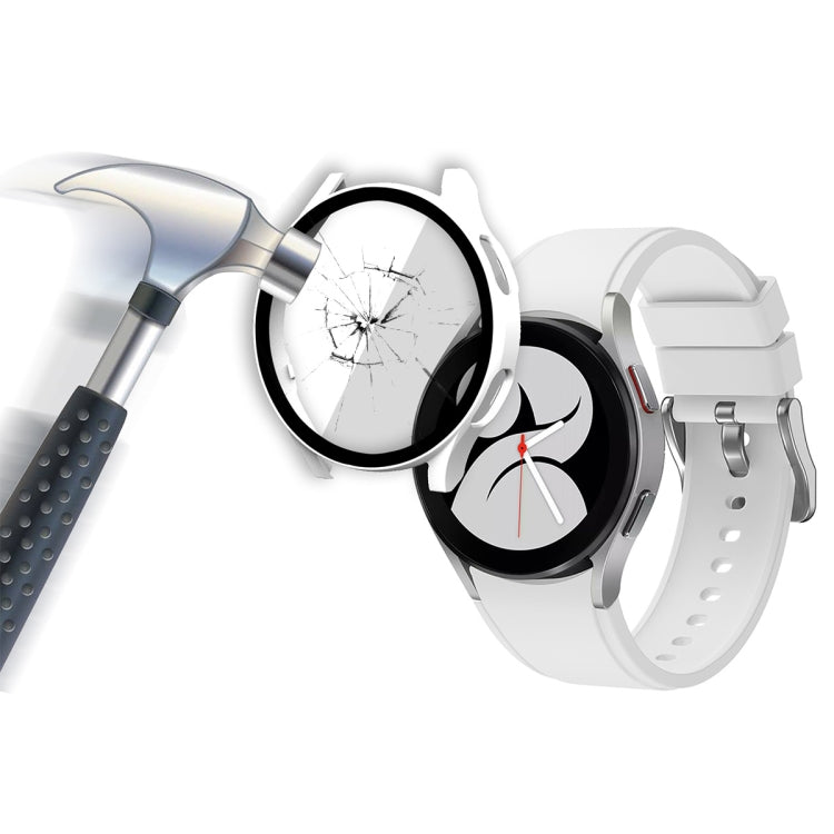 ENKAY Hat-Prince Full Coverage PC Frame + Tempered Glass Protector Composite Case for Samsung Galaxy Watch4 44mm(White) - Watch Cases by ENKAY | Online Shopping South Africa | PMC TechLife | Buy Now Pay Later Mobicred