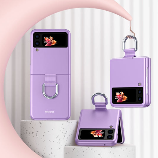 For Samsung Galaxy Z Flip3 5G Skin Feel Folding Phone Case with Drawstring Key Chain(Purple) - Galaxy Phone Cases by PMC Jewellery | Online Shopping South Africa | PMC Jewellery