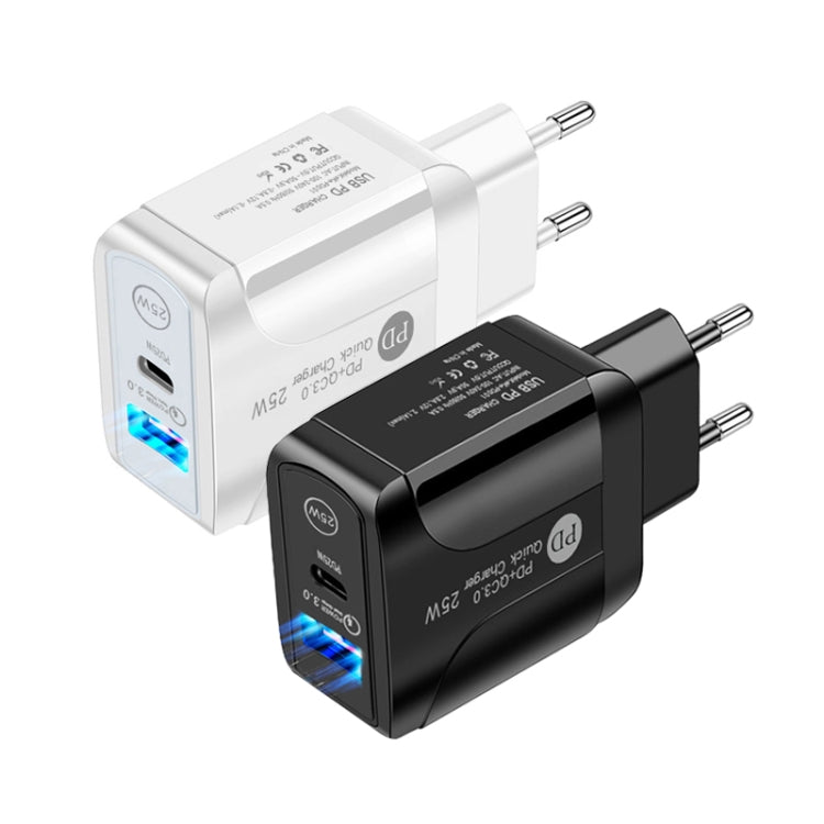 PD25W USB-C / Type-C + QC3.0 USB Dual Ports Fast Charger, EU Plug(White) - USB Charger by PMC TechLife | Online Shopping South Africa | PMC TechLife | Buy Now Pay Later Mobicred