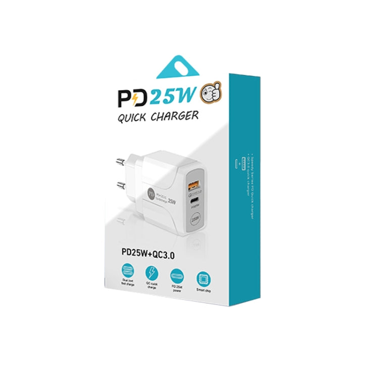 PD25W USB-C / Type-C + QC3.0 USB Dual Ports Fast Charger, EU Plug(White) - USB Charger by PMC TechLife | Online Shopping South Africa | PMC TechLife | Buy Now Pay Later Mobicred