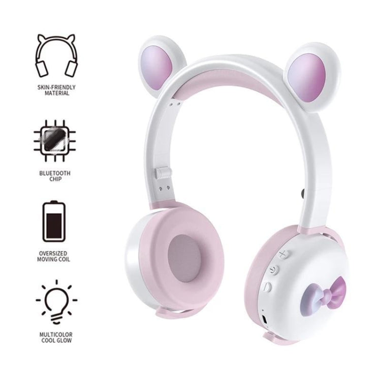 AEC BK7 Cute Bear Children Wireless Bluetooth Headset with LED Light(White Blue) - Headset & Headphone by AEC | Online Shopping South Africa | PMC Jewellery