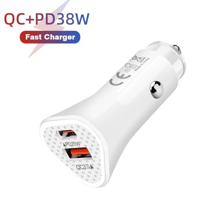 TE-P23 38W PD 20W USB-C / Type-C + QC3. 0 USB Triangle Car Charger + USB to 8 Pin Data Cable, Length: 1m(White) - Car Charger by PMC Jewellery | Online Shopping South Africa | PMC Jewellery