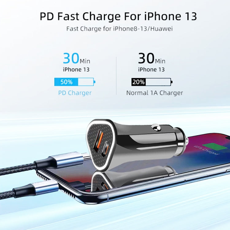 TE-P23 38W PD 20W USB-C / Type-C + QC3. 0 USB Triangle Car Charger + USB to 8 Pin Data Cable, Length: 1m(White) - Car Charger by PMC Jewellery | Online Shopping South Africa | PMC Jewellery