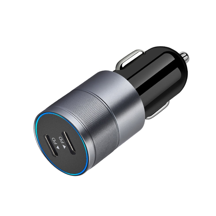 Dual PD 3.0 40W USB-C / Type-C Car Charger with 1m USB-C / Type-C to 8 Pin Data Cable(Grey) - Car Charger by PMC TechLife | Online Shopping South Africa | PMC TechLife