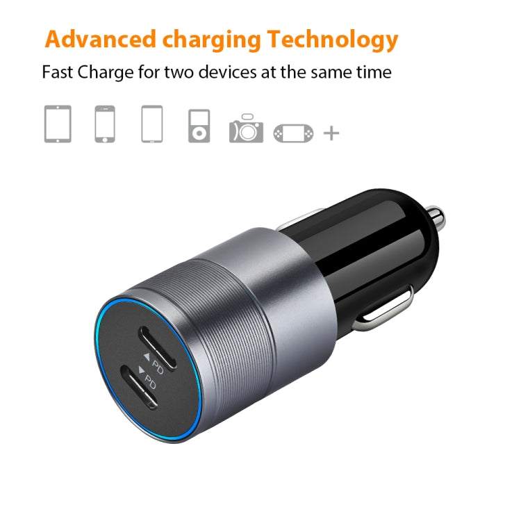 Dual PD 3.0 40W Type-C Car charger with 1m Type-C to Type-C Data Cable(Black) - Car Charger by PMC TechLife | Online Shopping South Africa | PMC TechLife