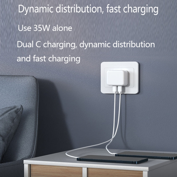 PD 35W Dual USB-C / Type-C Ports Charger with 2m Type-C to 8 Pin Data Cable, EU Plug - USB Charger by PMC TechLife | Online Shopping South Africa | PMC TechLife