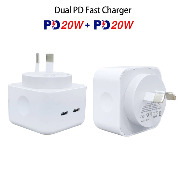 SDC-40W Dual PD USB-C / Type-C Ports Charger with 1m Type-C to 8 Pin Cable, AU Plug - USB Charger by PMC Jewellery | Online Shopping South Africa | PMC Jewellery