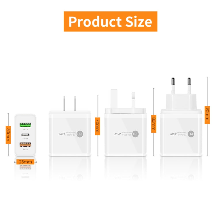 45W PD3.0 + 2 x QC3.0 USB Multi Port Charger with Type-C to Type-C Cable, EU Plug(Black) - free shipping - PMC TechLife - Order now!