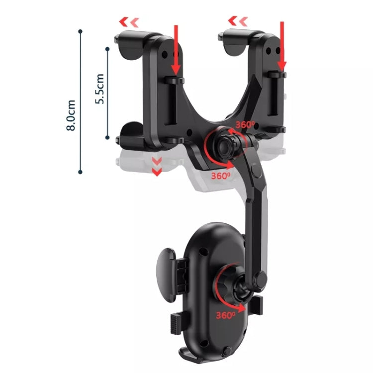 R004 Rearview Mirror 360 Rotatable Retractable Car Phone Holder - Car Holders by PMC TechLife | Online Shopping South Africa | PMC TechLife