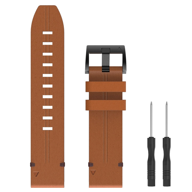 For Garmin Fenix 7 Solar 22mm Leather Steel Buckle Watch Band (Light Brown) - Smart Wear by PMC Jewellery | Online Shopping South Africa | PMC Jewellery