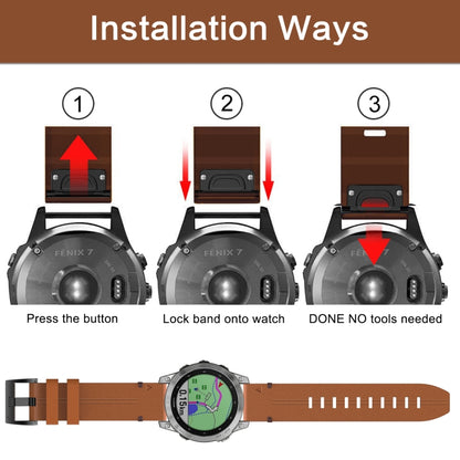 For Garmin Fenix 7 Solar 22mm Leather Steel Buckle Watch Band (Light Brown) - Smart Wear by PMC Jewellery | Online Shopping South Africa | PMC Jewellery