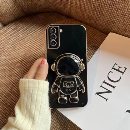 For Samsung Galaxy A50 Plating Astronaut Holder Phone Case(Black) - Galaxy Phone Cases by PMC Jewellery | Online Shopping South Africa | PMC Jewellery