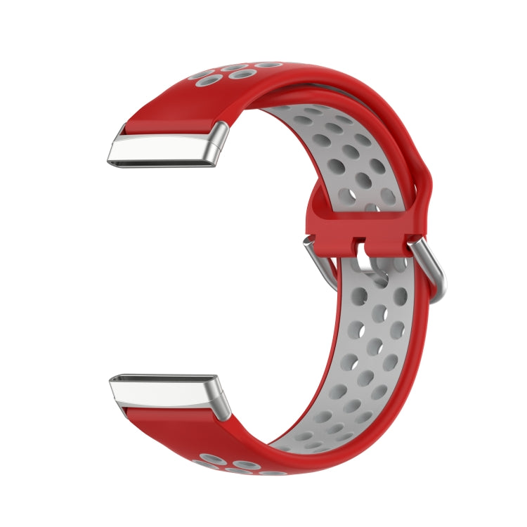 For Fitbit Sense Two-Color Perforated Breathable Silicone Watch Band(Red+Grey) - free shipping - PMC TechLife - Order now!