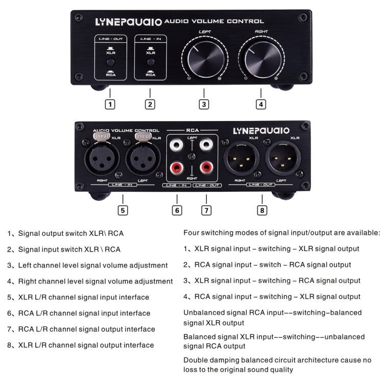 2 In and 2 Out Switcher Volume Controller, RCA signal switches to XLR balanced signal and no need for power supply. It provides RCA and XLR interfaces, independent L/R channel volume adjustment, which is suitable for devices with volume adjustment need -  by PMC Jewellery | Online Shopping South Africa | PMC Jewellery