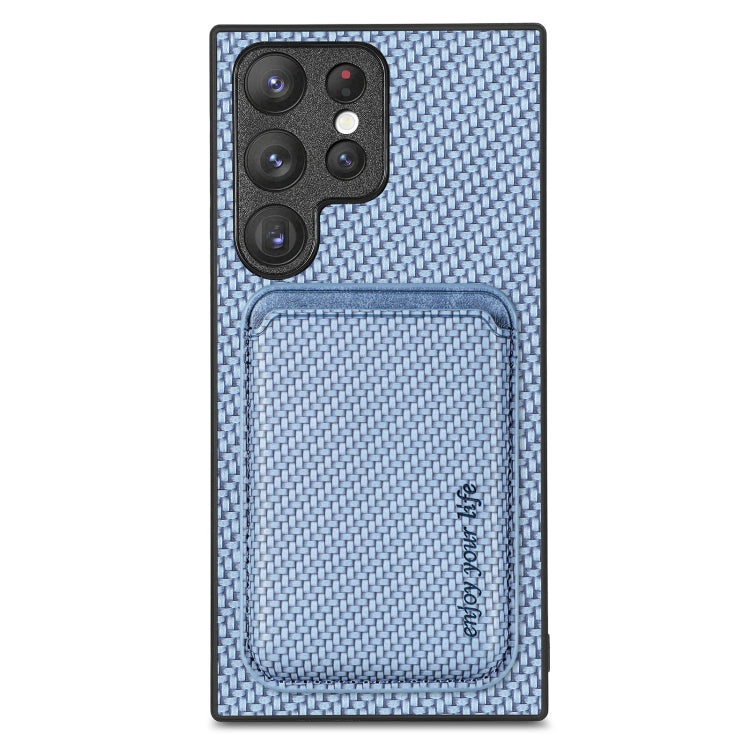 For Samsung Galaxy S22 5G Carbon Fiber Leather Card Magsafe Magnetic Phone Case(Blue) - Galaxy S22 5G Cases by PMC Jewellery | Online Shopping South Africa | PMC Jewellery