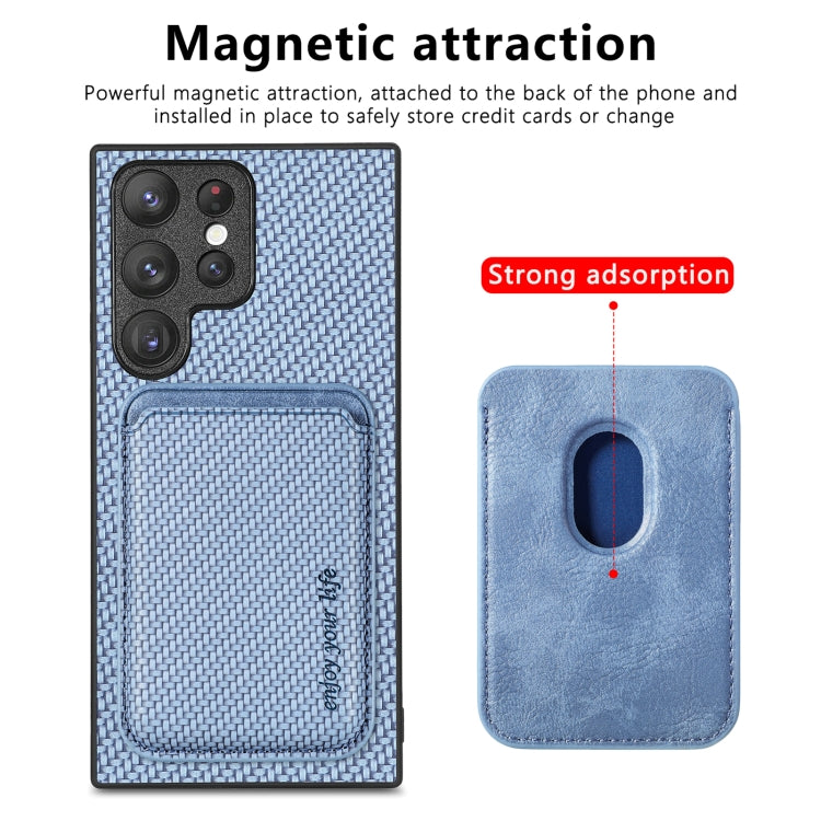 For Samsung Galaxy S22 Ultra 5G Carbon Fiber Leather Card Magsafe Magnetic Phone Case(Blue) - Galaxy S22 Ultra 5G Cases by PMC Jewellery | Online Shopping South Africa | PMC Jewellery