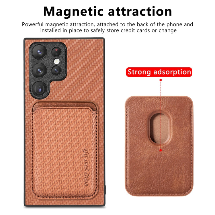 For Samsung Galaxy S22 Ultra 5G Carbon Fiber Leather Card Magsafe Magnetic Phone Case(Brown) - Galaxy S22 Ultra 5G Cases by PMC Jewellery | Online Shopping South Africa | PMC Jewellery