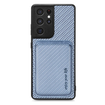 For Samsung Galaxy S21 Ultra 5G Carbon Fiber Leather Card Magsafe Magnetic Phone Case(Blue) - Galaxy S21 Ultra 5G Cases by PMC Jewellery | Online Shopping South Africa | PMC Jewellery