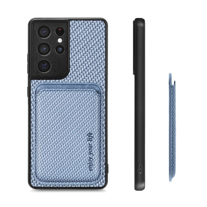 For Samsung Galaxy S21 Ultra 5G Carbon Fiber Leather Card Magsafe Magnetic Phone Case(Blue) - Galaxy S21 Ultra 5G Cases by PMC Jewellery | Online Shopping South Africa | PMC Jewellery