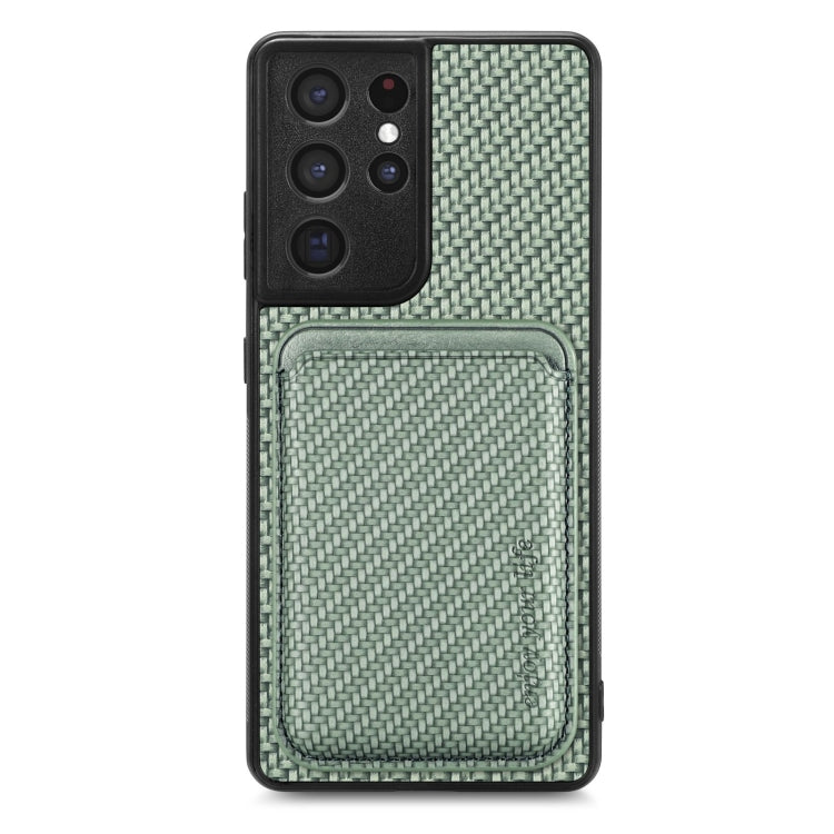 For Samsung Galaxy S21 Ultra 5G Carbon Fiber Leather Card Magsafe Magnetic Phone Case(Green) - Galaxy S21 Ultra 5G Cases by PMC Jewellery | Online Shopping South Africa | PMC Jewellery