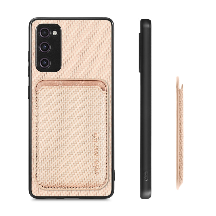 For Samsung Galaxy S20 FE Carbon Fiber Leather Card Magsafe Magnetic Phone Case(Khaki) - free shipping - PMC TechLife - Order now!