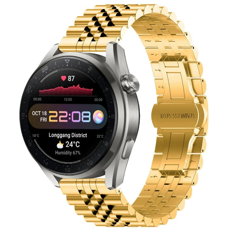 For Huawei Watch3 Pro New Five Bull Half Round Stainless Steel Watch Band + Strap Removal Tool(Gold) - Smart Wear by PMC Jewellery | Online Shopping South Africa | PMC Jewellery