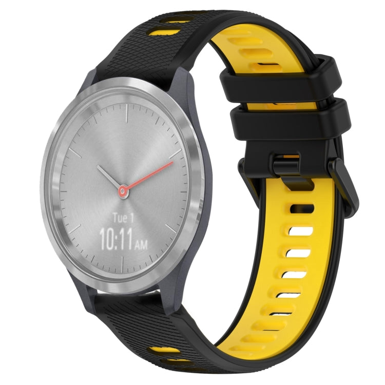 For Garmin Vivomove 3S 18mm Sports Two-Color Silicone Watch Band(Black+Yellow) - Smart Wear by PMC Jewellery | Online Shopping South Africa | PMC Jewellery