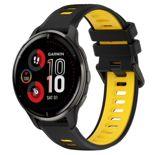 For Garmin Venu 2 Plus 20mm Sports Two-Color Silicone Watch Band(Black+Yellow) - Smart Wear by PMC Jewellery | Online Shopping South Africa | PMC Jewellery