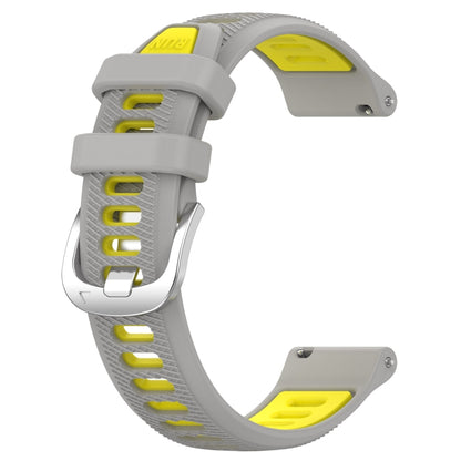 For Garmin Forerunner 255S 18mm Sports Two-Color Steel Buckle Silicone Watch Band(Grey+Yellow) - Smart Wear by PMC Jewellery | Online Shopping South Africa | PMC Jewellery