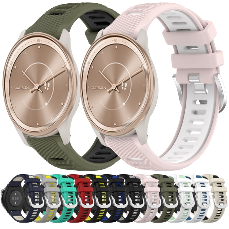 For Garmin VivoMove Luxe 20mm Sports Two-Color Steel Buckle Silicone Watch Band(Pink+White) - Smart Wear by PMC Jewellery | Online Shopping South Africa | PMC Jewellery