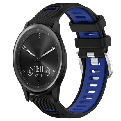 For Garmin Vivomove Sport 20mm Sports Two-Color Steel Buckle Silicone Watch Band(Black+Blue) -  by PMC Jewellery | Online Shopping South Africa | PMC Jewellery