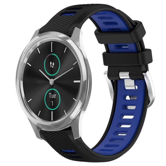 For Garmin VivoMove Luxe 20mm Sports Two-Color Steel Buckle Silicone Watch Band(Black+Blue) - Smart Wear by PMC Jewellery | Online Shopping South Africa | PMC Jewellery