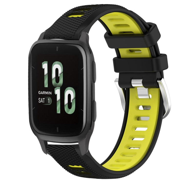 For Garmin Forerunner Sq2 20mm Sports Two-Color Steel Buckle Silicone Watch Band(Black+Lime Green) - Smart Wear by PMC Jewellery | Online Shopping South Africa | PMC Jewellery