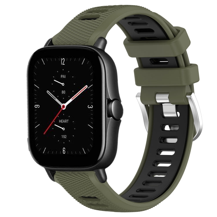 For Amazfit GTS 2E 22mm Cross Texture Two Color Silicone Steel Buckle Watch Band(Army Green+Black) - Smart Wear by PMC Jewellery | Online Shopping South Africa | PMC Jewellery