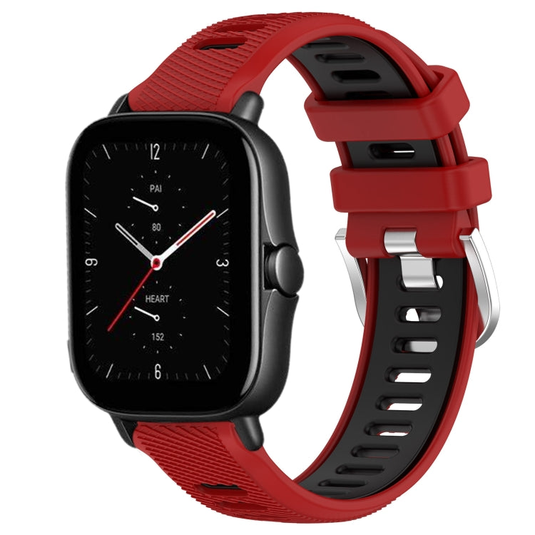 For Amazfit GTS 2E 22mm Cross Texture Two Color Silicone Steel Buckle Watch Band(Red+Black) -  by PMC Jewellery | Online Shopping South Africa | PMC Jewellery