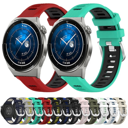 For Huawei Watch GT2 42mm 20mm Sports Two-Color Steel Buckle Silicone Watch Band(Black+Blue) - Smart Wear by PMC Jewellery | Online Shopping South Africa | PMC Jewellery