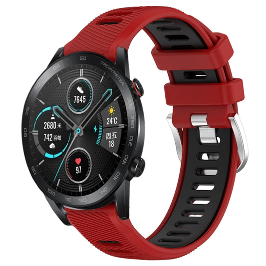 For Honor MagicWatch2 42mm 20mm Sports Two-Color Steel Buckle Silicone Watch Band(Red+Black) - Smart Wear by PMC Jewellery | Online Shopping South Africa | PMC Jewellery