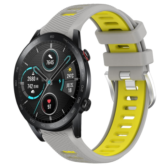 For Honor MagicWatch2 42mm 20mm Sports Two-Color Steel Buckle Silicone Watch Band(Grey+Yellow) - Smart Wear by PMC Jewellery | Online Shopping South Africa | PMC Jewellery
