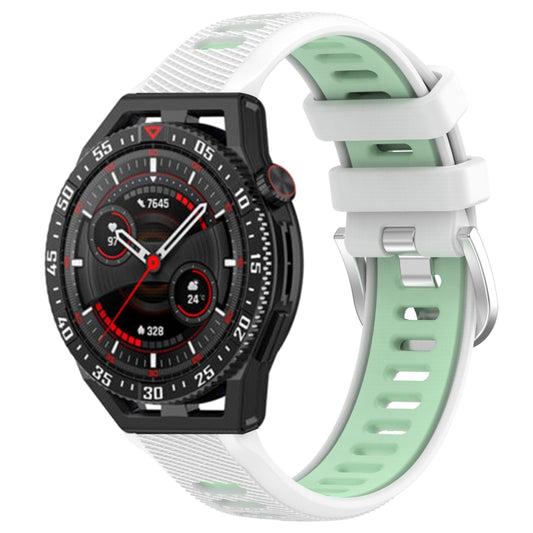 For Huawei Watch GT3 SE 22mm Sports Two-Color Steel Buckle Silicone Watch Band(White+Teal) - Smart Wear by PMC Jewellery | Online Shopping South Africa | PMC Jewellery