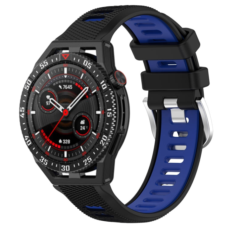 For Huawei Watch GT3 SE 22mm Sports Two-Color Steel Buckle Silicone Watch Band(Black+Blue) - Smart Wear by PMC Jewellery | Online Shopping South Africa | PMC Jewellery