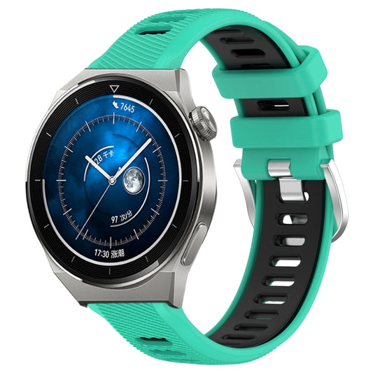 For Huawei Watch GT3 Pro 46mm 22mm Sports Two-Color Steel Buckle Silicone Watch Band(Lake Blue+Black) - Smart Wear by PMC Jewellery | Online Shopping South Africa | PMC Jewellery