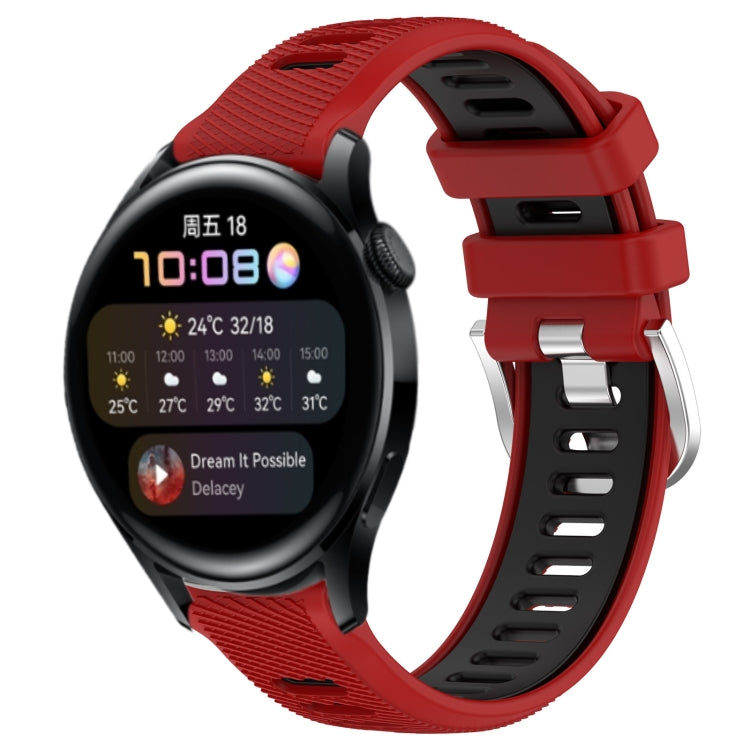 For Huawei Watch 3 22mm Sports Two-Color Steel Buckle Silicone Watch Band(Red+Black) - Smart Wear by PMC Jewellery | Online Shopping South Africa | PMC Jewellery