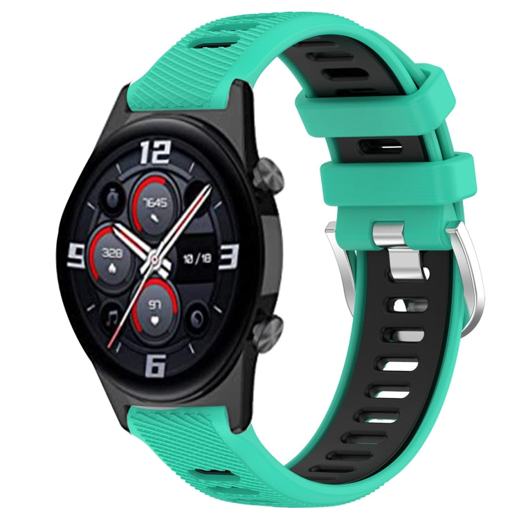 For Honor Watch GS 3i 22mm Sports Two-Color Steel Buckle Silicone Watch Band(Lake Blue+Black) - Smart Wear by PMC Jewellery | Online Shopping South Africa | PMC Jewellery