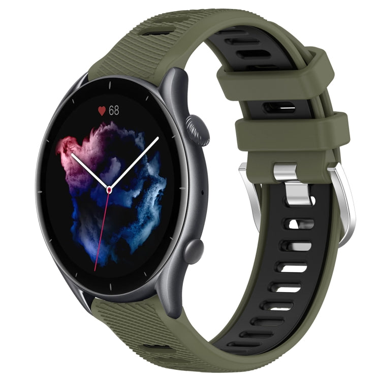 For Amazfit GTR 3 22mm Cross Texture Two Color Silicone Steel Buckle Watch Band(Army Green+Black) - Smart Wear by PMC Jewellery | Online Shopping South Africa | PMC Jewellery