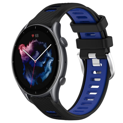 For Amazfit GTR 3 Pro 22mm Cross Texture Two Color Silicone Steel Buckle Watch Band(Black+Blue) - Smart Wear by PMC Jewellery | Online Shopping South Africa | PMC Jewellery