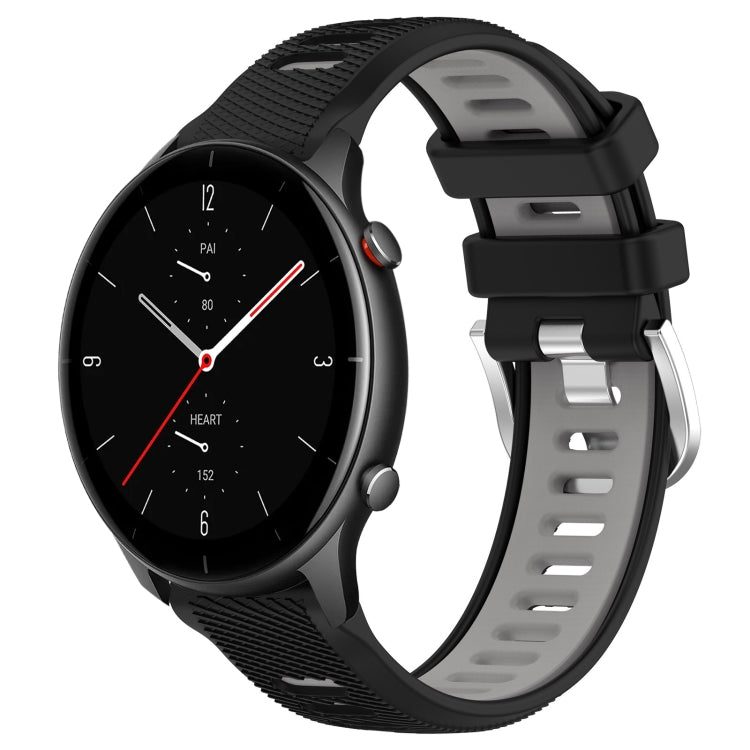 For Amazfit GTR 2e 22mm Cross Texture Two Color Silicone Steel Buckle Watch Band(Black+Grey) - Smart Wear by PMC Jewellery | Online Shopping South Africa | PMC Jewellery
