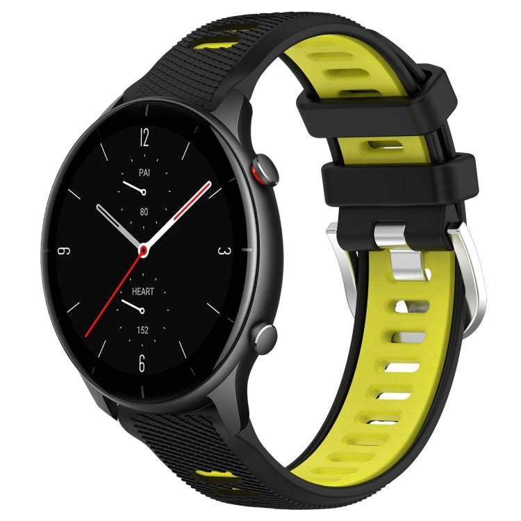For Amazfit GTR 2e 22mm Cross Texture Two Color Silicone Steel Buckle Watch Band(Black+Lime Green) - Smart Wear by PMC Jewellery | Online Shopping South Africa | PMC Jewellery