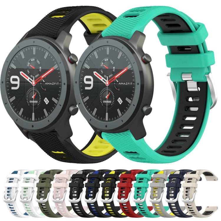 For Amazfit GTR 47mm 22mm Cross Texture Two Color Silicone Steel Buckle Watch Band(Starlight+Black) -  by PMC Jewellery | Online Shopping South Africa | PMC Jewellery