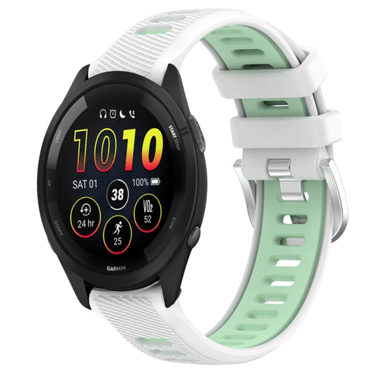 For Garmin Forerunner 265 22mm Sports Two-Color Steel Buckle Silicone Watch Band(White+Teal) - Smart Wear by PMC Jewellery | Online Shopping South Africa | PMC Jewellery